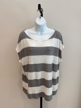 Eileen Fisher Striped Dolman Sleeve Women's Boxy Top in Gray and White